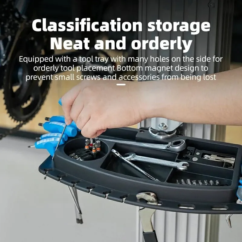 Tool tray with hole grid for orderly tool placement — magnetic bottom keeps small screws and accessories from getting lost