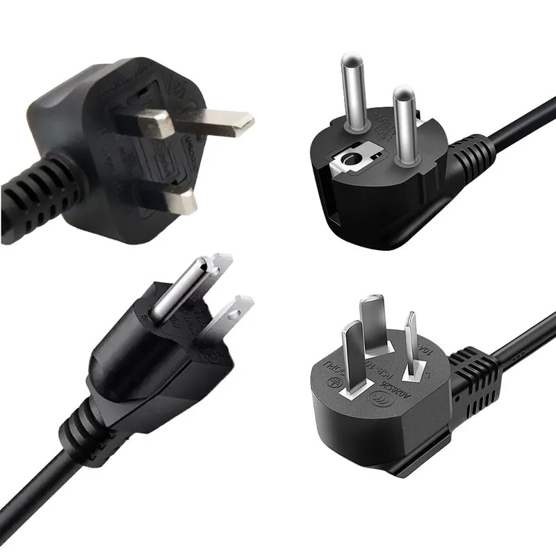 Power plug options — UK / EU / US / AU plugs shown; other regional standards available for more countries and regions